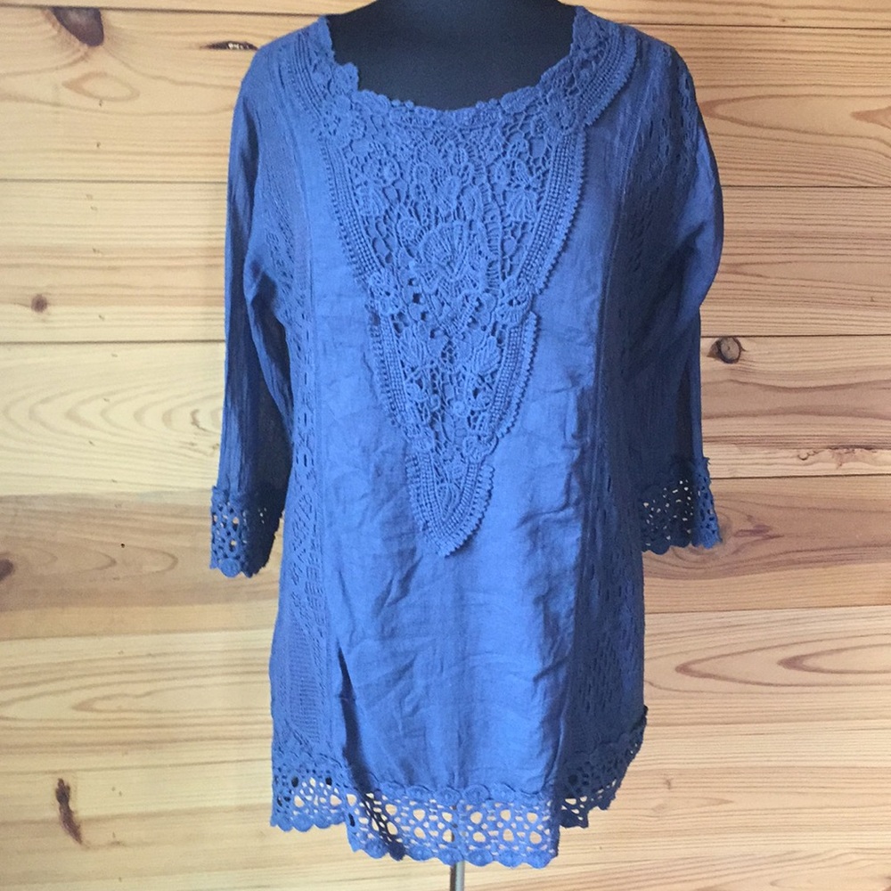 Navy Women’s Tunic 3/4 sleeve with Lace